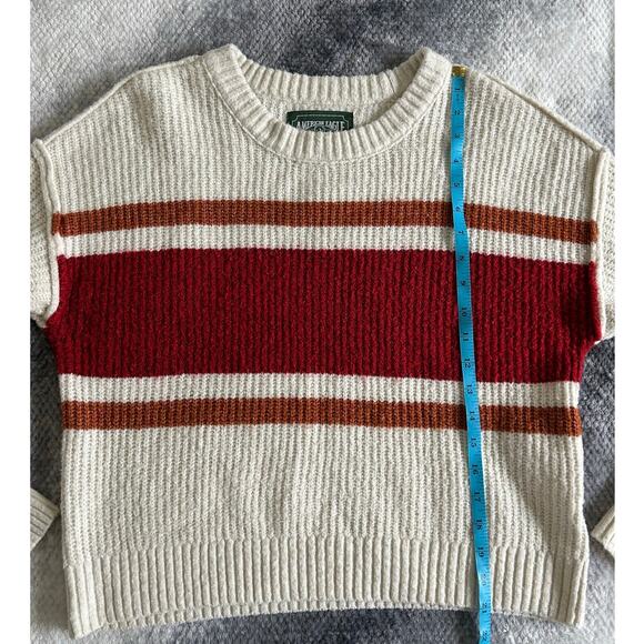 American Eagle Red Striped Ribbed Y2K Cozy Cropped Snowdrift Sweater Size Medium - Picture 10 of 12